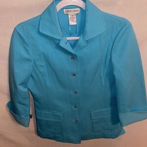 Andre Oliver Fashion Jacket Women’s Size 4 Blue Button Up Pockets